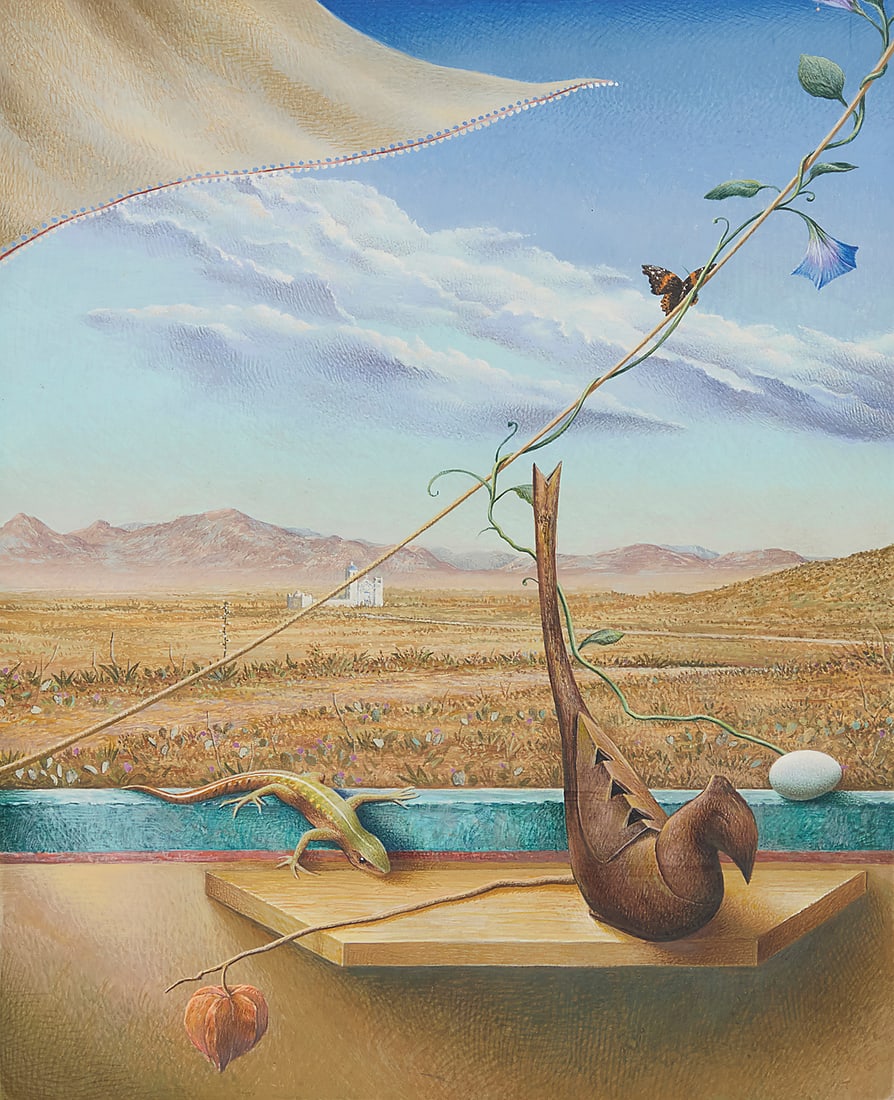 William Barnes (20th Century), "Heart Falls Away," 1999: William Barnes (20th Century) "Heart Falls Away," 1999 Casein on panel affixed to panel Signed, titled, and dated, all verso: Wm Barnes / 1999 Image panel: 10 x 8in; Support panel: 17 x 14 1/4 x 3/4in