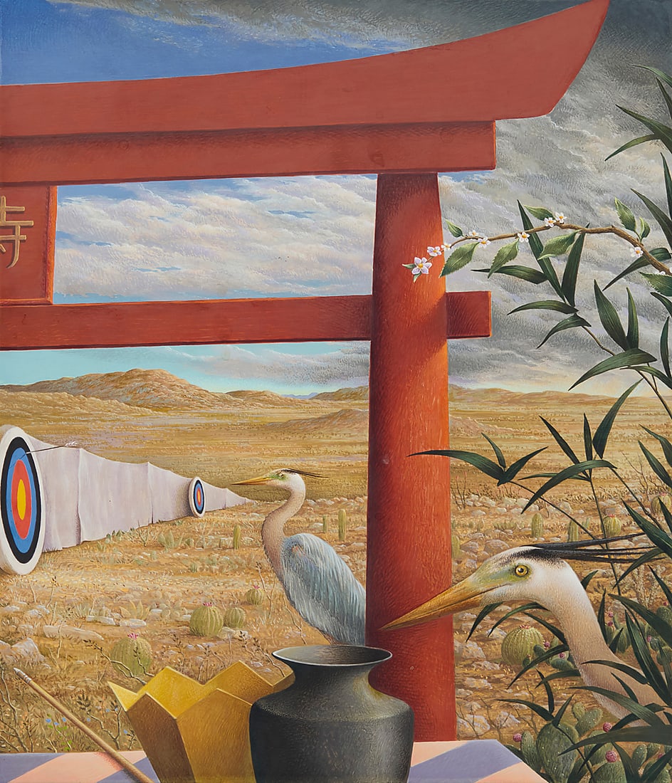 William Barnes (20th Century), "At Certain Distance," 1998: William Barnes (20th Century) "At Certain Distance," 1998 Casein on panel affixed to panel Signed, titled, and dated, all verso: Wm Barnes / 1998 Image panel: 12 1/4 x 10 1/2in; Support panel: 19 1/2
