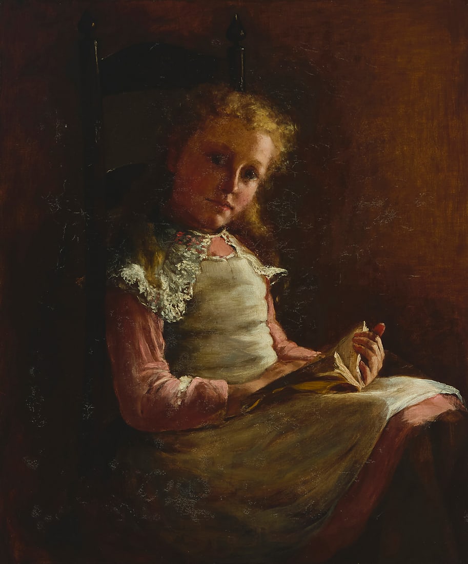 20th Century American School: 20th Century American School Portrait of a young girl Oil on canvas laid to canvas Unsigned 30 x 25in Provenance: The Collection of Sybil Rosen and Robert Fisher