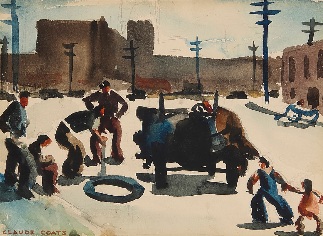 Claude Coates (1913-1992), "Sell it and Buy a Horse": Claude Coates (1913-1992) "Sell it and Buy a Horse" Watercolor on paper Signed lower left: Claude Coats; titled in pencil on a black label affixed to the frame's backing paper Sight: 7 1/2 x 10in Pro