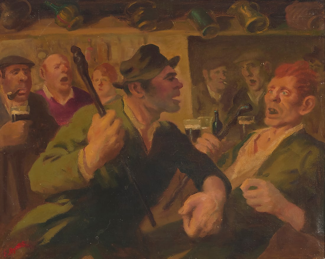 Edward Hynes (1897-1982), Irish bar fight: Edward Hynes (1897-1982) Irish bar fight Oil on canvas laid to board Signed lower left: E. Hynes 15 3/4 x 19 1/2in