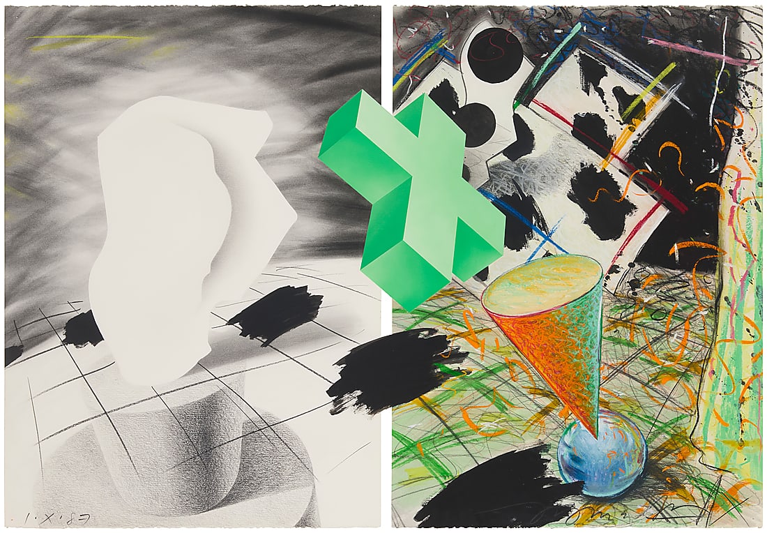 Jayme Odgers (1939-2022), Untitled with plus sign: Jayme Odgers (1939-2022) Untitled with plus sign Mixed media including ink, pastel, and pencil on paper Signed lower right: Jayme Odgers Image/Sheet: 30 x 44in (irregular)