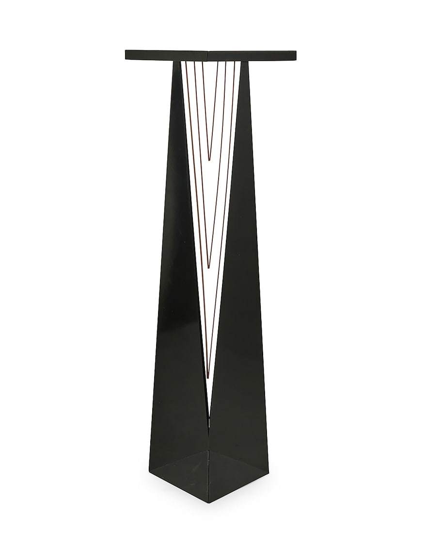 A Postmodern metal pedestal: A Postmodern metal pedestal Late 20th century Unmarked 48.25" H x 18.25" W x 14" D Provenance: The Collection of Sybil Rosen and Robert Fisher