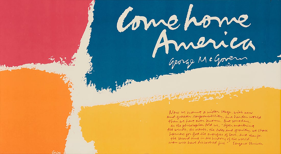 Corita (Sister Mary) Kent (1918-1986), "A Wider Stage," 1972: Corita (Sister Mary) Kent (1918-1986) "A Wider Stage," 1972 Screenprint in colors on paper From the edition of unknown size and date With the signature printed as part of the image, along the lower