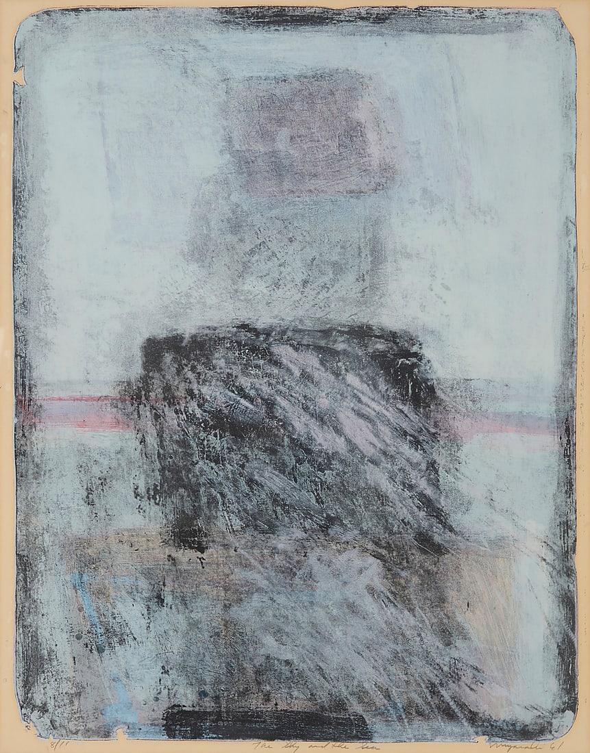 George Joji Miyasaki (1935-2013), "The Sky and the Sea," 1961: George Joji Miyasaki (1935-2013) "The Sky and the Sea," 1961 Lithograph in colors on paper Edition: 8/11 Signed, titled, dated, and numbered in pencil in the lower margin: Miyasaki 61 Image: 25 x 19