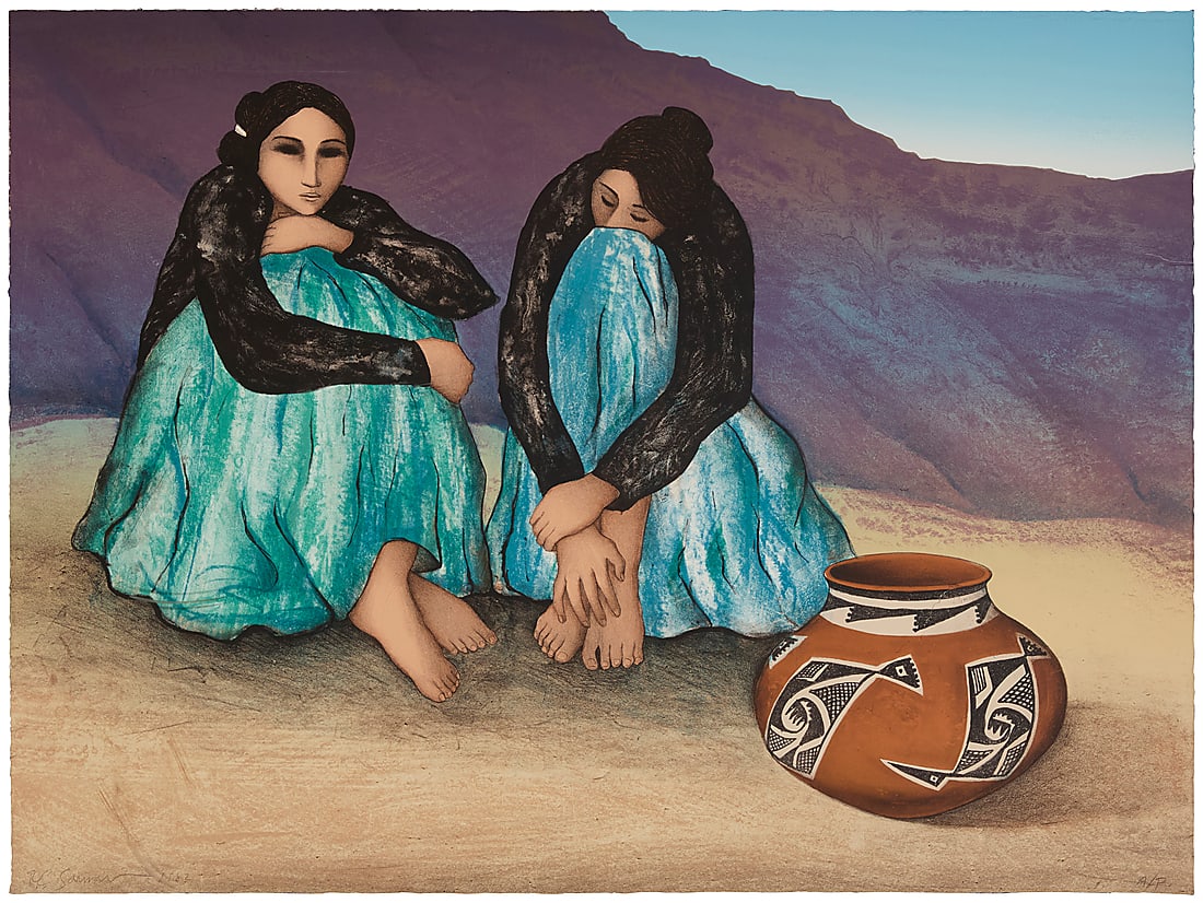 R.C. Gorman (1932-2005, Navajo/Dine), "Chinle" 1982: R.C. Gorman (1932-2005, Navajo/Dine) "Chinle" 1982 Lithograph in colors on paper An artist's proof, aside from the edition of 225 Signed, dated, and inscribed "A/P" in pencil, in the lower left and lo