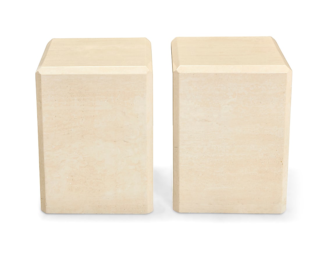 A pair of marble plinths: A pair of marble plinths Late 20th century 2 pieces Each: 19.25" H x 14" W x 15" D Provenance: Private collection, San Diego, CA