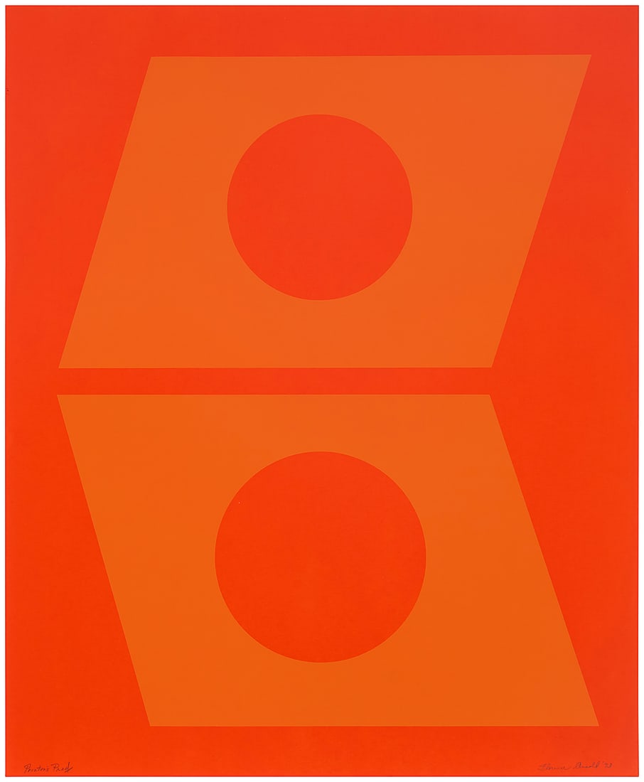 Florence Arnold (1900-1994), Orange abstract, 1973: Florence Arnold (1900-1994) Orange abstract, 1973 Screenprint in colors on paper A printer's proof aside from the edition of unknown size Signed and dated lower right "Florence Arnold '73" and inscrib