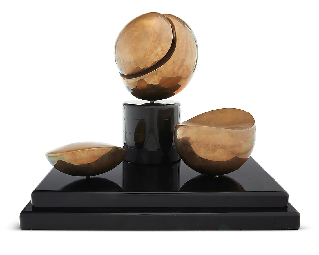 Sylvia Chait (b. 1936), Abstract bronze group: Sylvia Chait (b. 1936) Abstract bronze group Polished bronze on polished stone base Edition: 6/25 Signed and numbered in the casting: Sylvia Chait In five parts including the two bases Overall: 12" H 