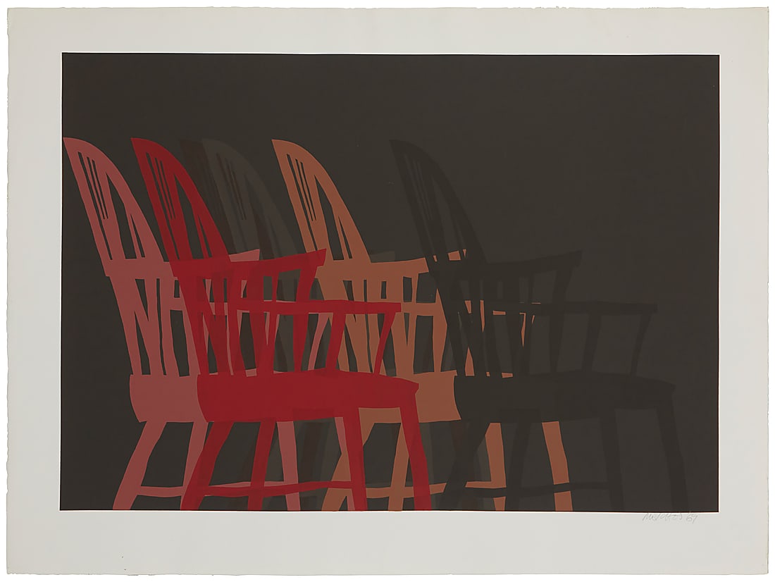 Arnold Mesches (1923-2016), Chairs, 1969: Arnold Mesches (1923-2016) Chairs, 1969 Screenprint in colors on BFK Rives paper From the edition of unknown size Signed and dated in pencil in the lower margin, at right: Mesches Image: 24 x 36in; Sh