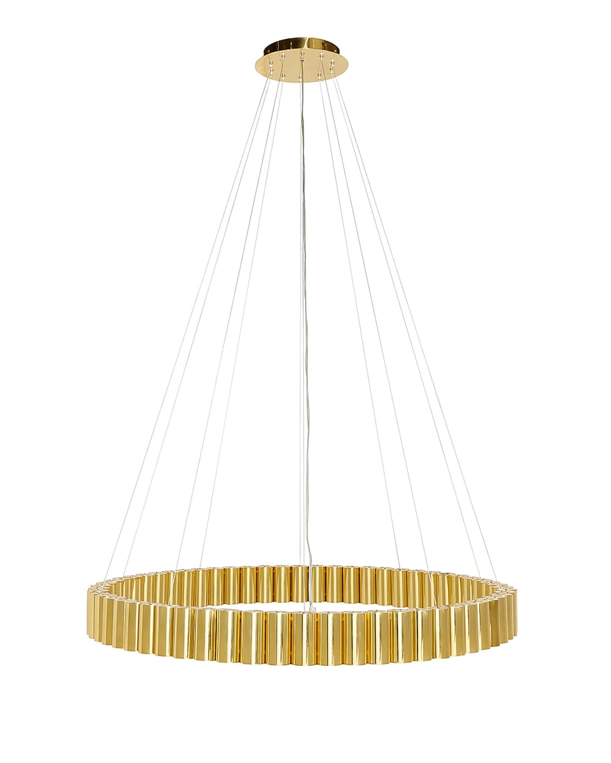A Lee Broom 'Carousel' XL pendant light: A Lee Broom 'Carousel' XL pendant light Early 21st century With factory stamp to one light Comprising 60 gold-toned finished metal lights and conforming escutcheon joined by steel wires, electrified