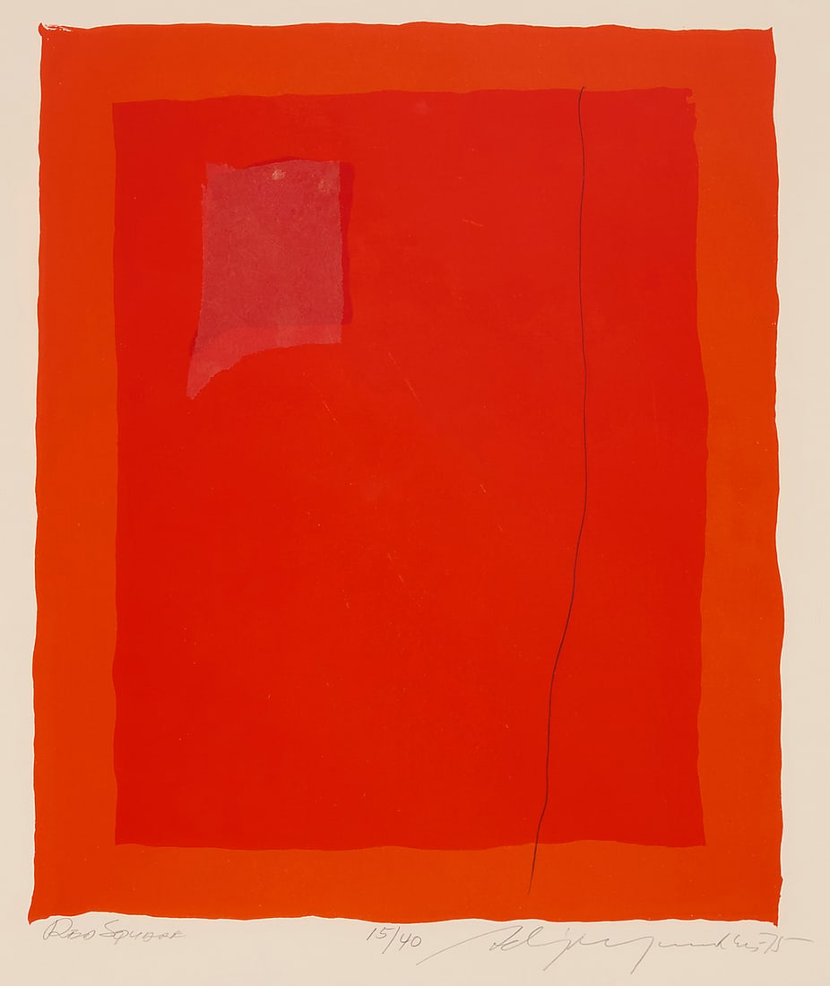 Adja Yunkers (1900-1983), "Red Square," 1975: Adja Yunkers (1900-1983) "Red Square," 1975 Screenprint in colors with collage and pencil embellishments on paper Edition: 15/40 Signed, titled, dated, and numbered in pencil in the lower margin: