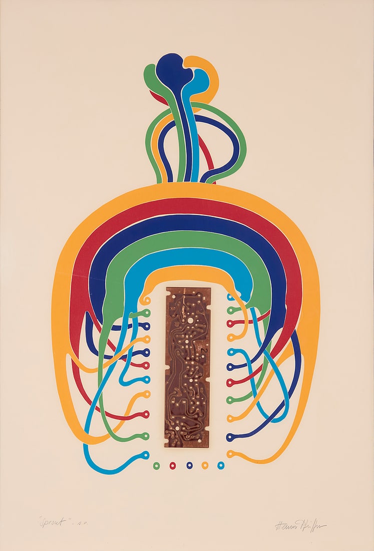 Werner Pfeiffer (b. 1937), "Sprout," circa 1970s: Werner Pfeiffer (b. 1937) "Sprout," circa 1970s Screenprint in colors with embossing and mixed media collage on paper An artist's proof aside from the edition of 100 Signed, titled, and inscribed