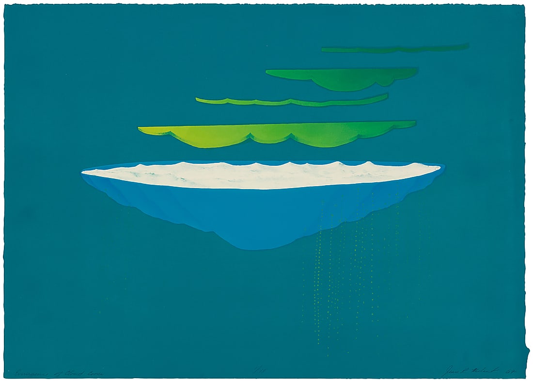 Jean Milant (1943-2024), "Emergence of Cloud Cover," 1967: Jean Milant (1943-2024) "Emergence of Cloud Cover," 1967 Lithograph in colors wove on paper From the edition of unknown size Signed, dated, and titled in pencil lower right and lower left respectively