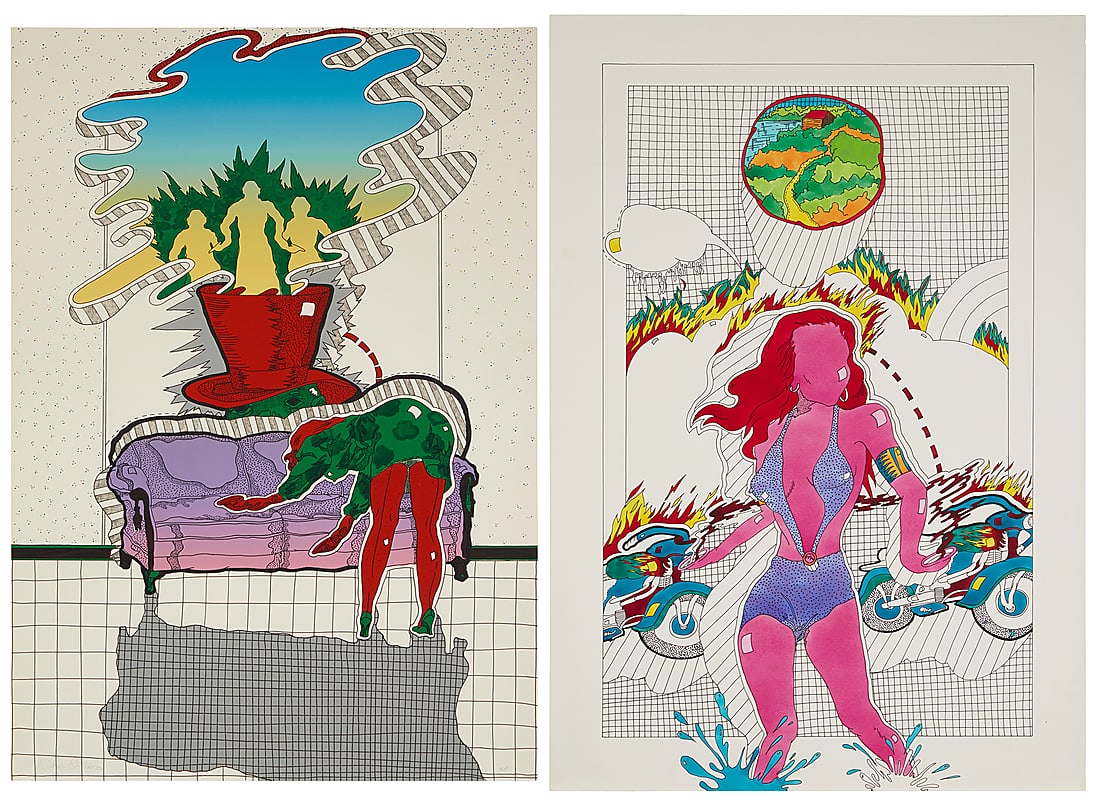 Michael Peters (b. 1943): Michael Peters (b. 1943) Two works: A woman cleaning a couch, 1970 Lithograph in colors on wove paper A bon à tirer impression, aside from the edition of unknown size Signed, dated, and inscribed in 
