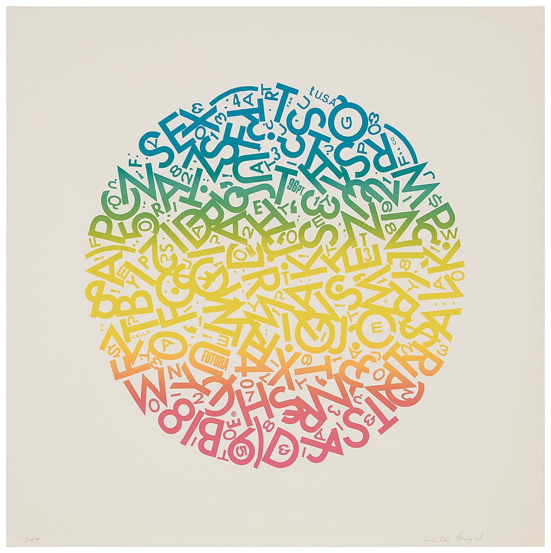 Jules Engel (1909-2003), "The Alphabet," 1971: Jules Engel (1909-2003) "The Alphabet," 1971 Screenprint in colors on paper A bon à tirer impression, aside from the edition of 25 Signed and inscribed "BAT" in pencil in the lower margin: Jules Enge