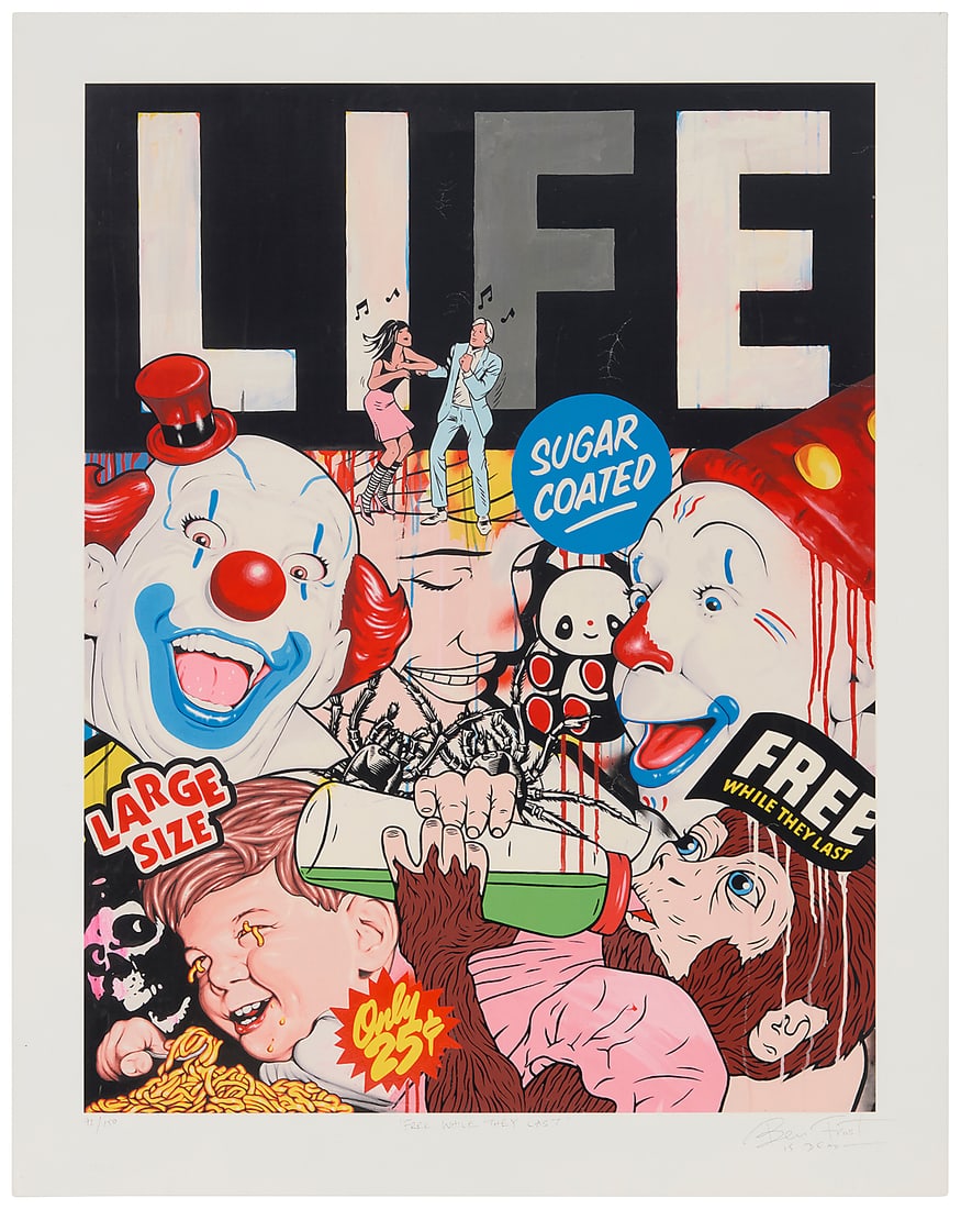 Ben Frost (b. 1975), "Free While They Last," circa 2008: Ben Frost (b. 1975) "Free While They Last," circa 2008 Giclee and screenprint in colors on white wove paper Edition: 92/150 Signed, titled, and numbered in pencil in the lower margin: "Ben Frost / is 