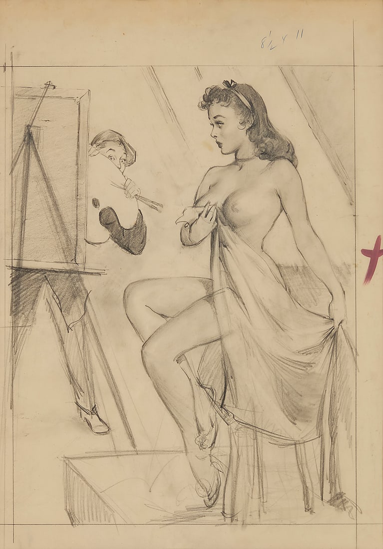 Attributed to Harry Ekman (1923-1999), Sketch of artist and nude model (1 of 5)