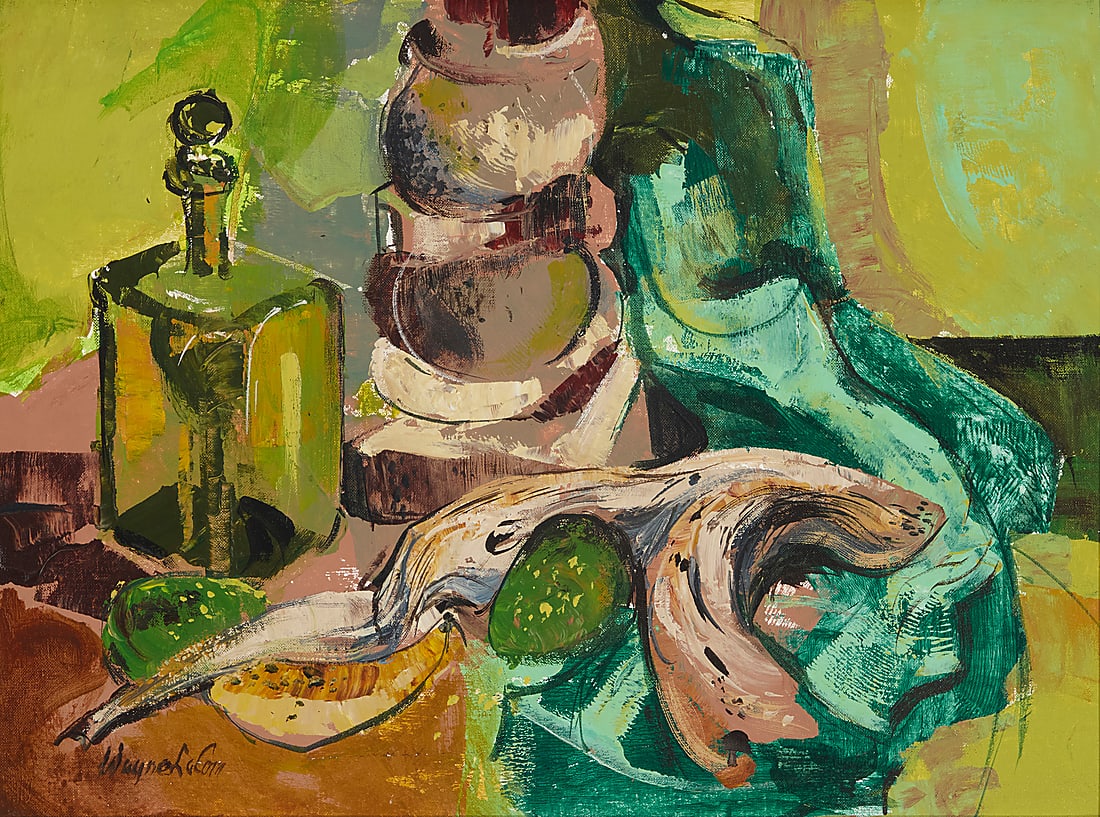 Wayne LaCom (1922-2019), "Avocados and Bottle," c. 1949 (1 of 6)
