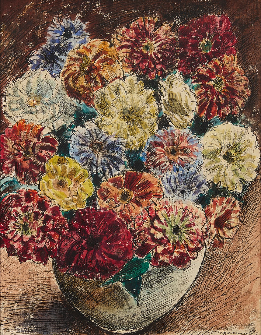 Charles Tcherniawsky (1900-1976), Floral still life: Charles Tcherniawsky 1900-1976 Floral still life Watercolor and ink on paper Signed lower right: C. Tcherniawsky Sight: 12 3/4 x 9 3/4in Provenance: Private estate, California