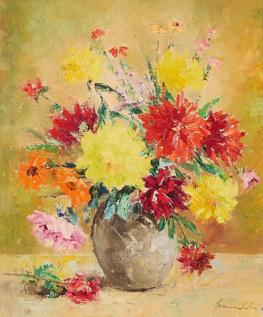 20th Century Hungarian School: 20th Century Hungarian School Still life with flowers Oil on canvas Signed lower right: Frainos Jalua 12 x 10in Provenance: The Kierch Collection of Fine Art, Solvang, CA Estate, Montecito, CA
