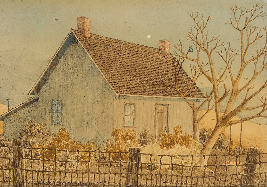 Thomas Waddelow (1921-2017), Farmhouse: Thomas Waddelow (1921-2017) Farmhouse Oil on board Signed lower left: Thos Waddelow Sight: 4 1/2 x 6 3/4in