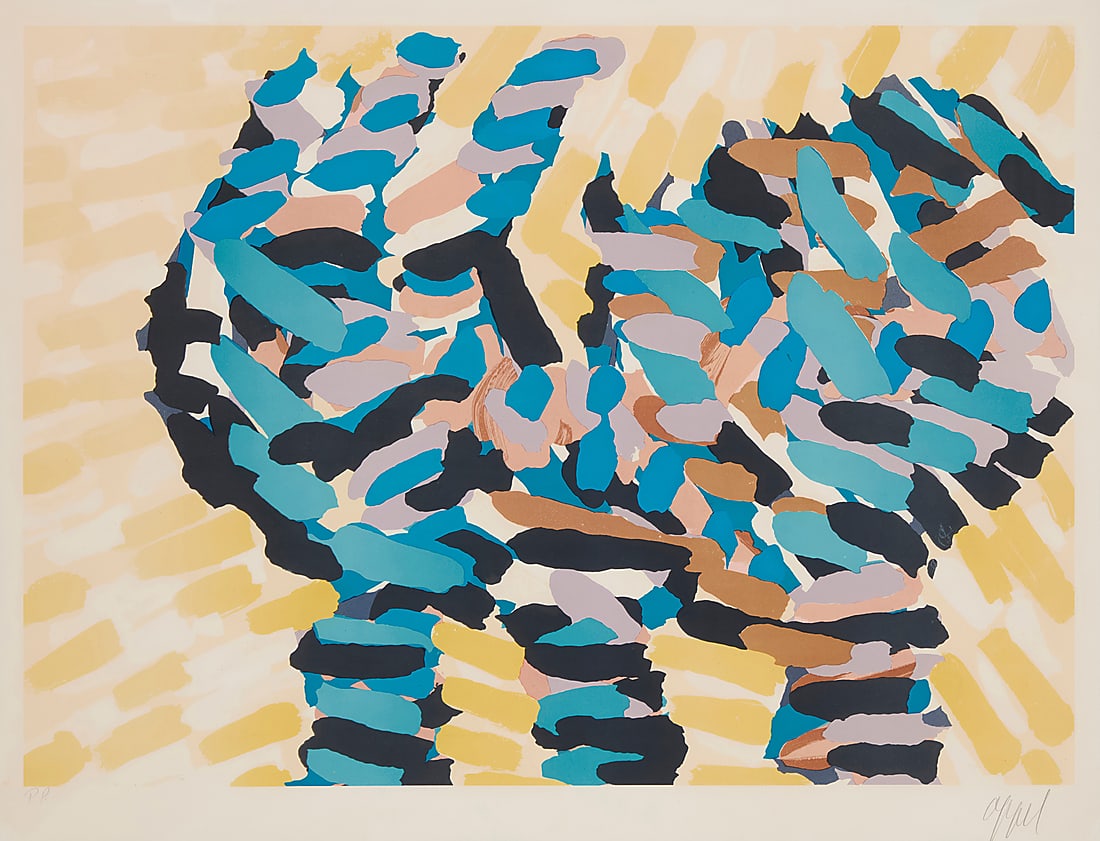 Karel Appel (1921-2006), "Encounter in Yellow Fields," one plate from "Ten by Appel," circa 1974: Karel Appel (1921-2006) "Encounter in Yellow Fields," one plate from "Ten by Appel," circa 1974 Lithograph in colors on paper A printer's proof, aside from the total edition of 175 Signed and inscribe