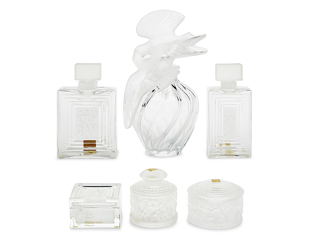 Six Lalique glass vanity items (1 of 6)