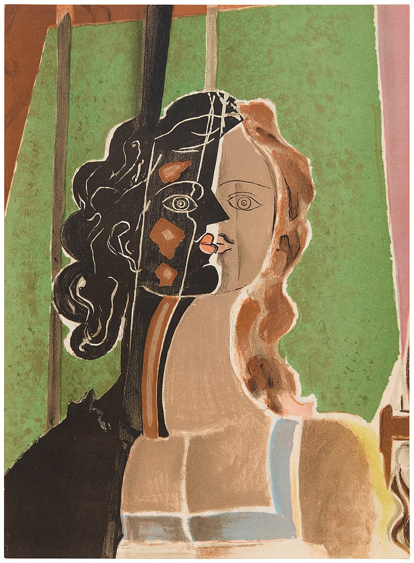 Georges Braque (1882-1963), "Figure (Fragment)," one plate from "Verve," Vol. II, No. 5-6, 1939: Georges Braque (1882-1963) "Figure (Fragment)," one plate from "Verve," Vol. II, No. 5-6, 1939 Lithograph in colors on wove paper From the edition of 2000 Unsigned as issued; with the usual printed te