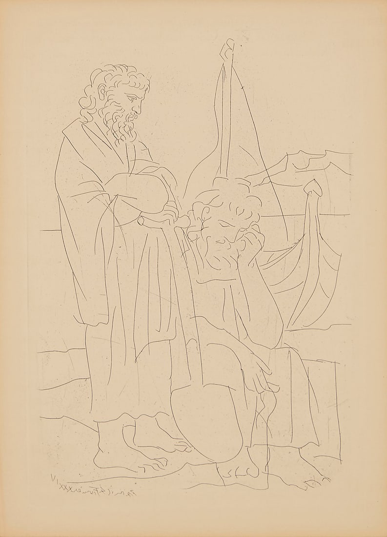 Pablo Picasso (1881-1973), "Deux Vieillards et Voilier," plate 4 from "Lysistrata," 1934: Pablo Picasso (1881-1973) "Deux Vieillards et Voilier," plate 4 from "Lysistrata," 1934 Etching on wove paper From the edition of 1500 (there was also a deluxe edition of 150 pencil signed and numbere
