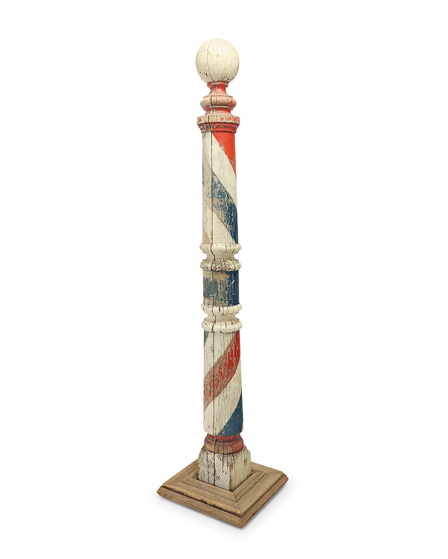 A Folk Art painted wood barber pole (1 of 6)
