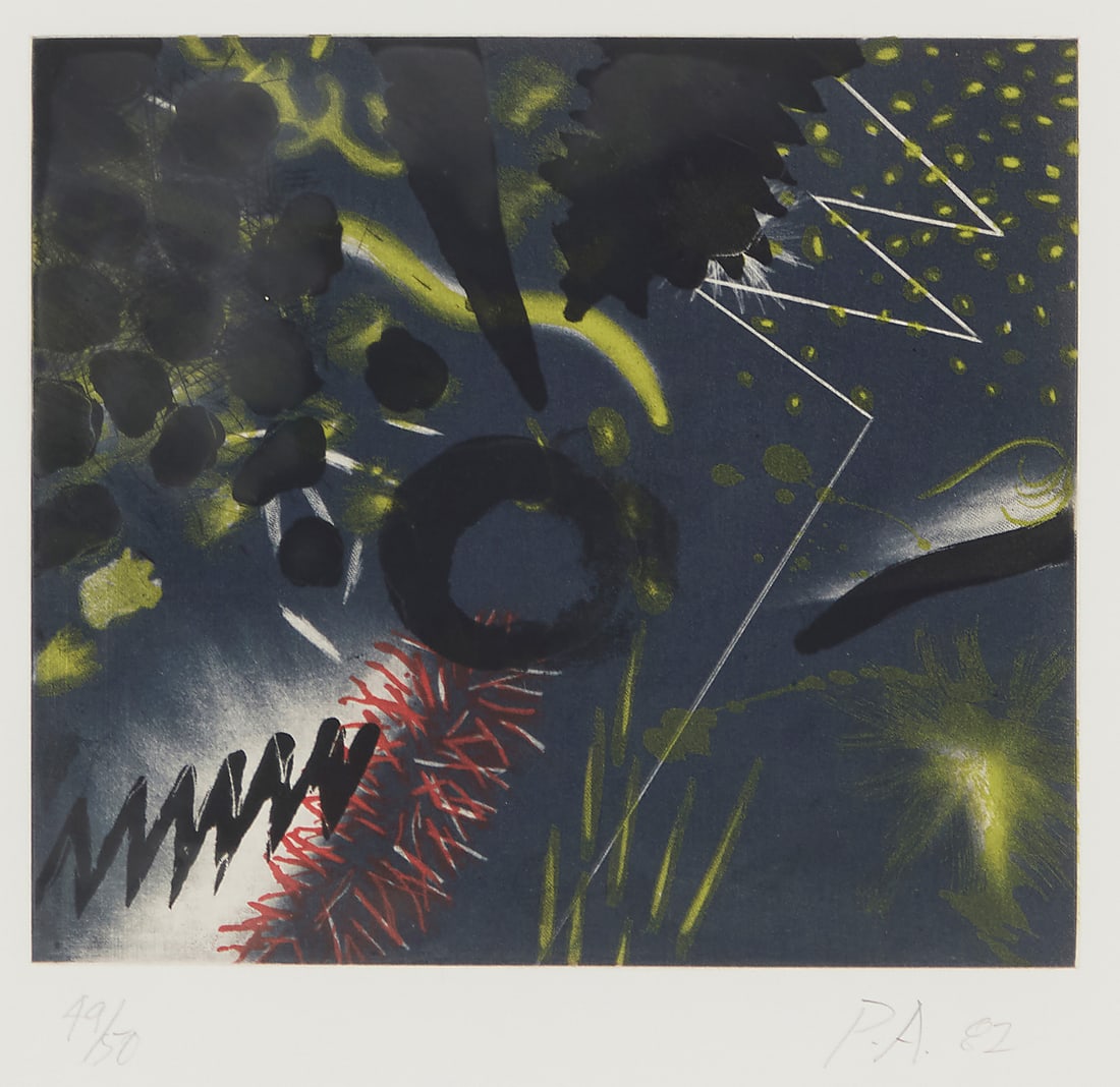 Peter Alexander (1939-2020), Untitled, one plate from the "Three American Artists" portfolio, 1982: Peter Alexander (1939-2020) Untitled, one plate from the "Three American Artists" portfolio, 1982 Etching and aquatint in colors on wove paper Edition: 49/50 Signed with initials, dated, and numbered 