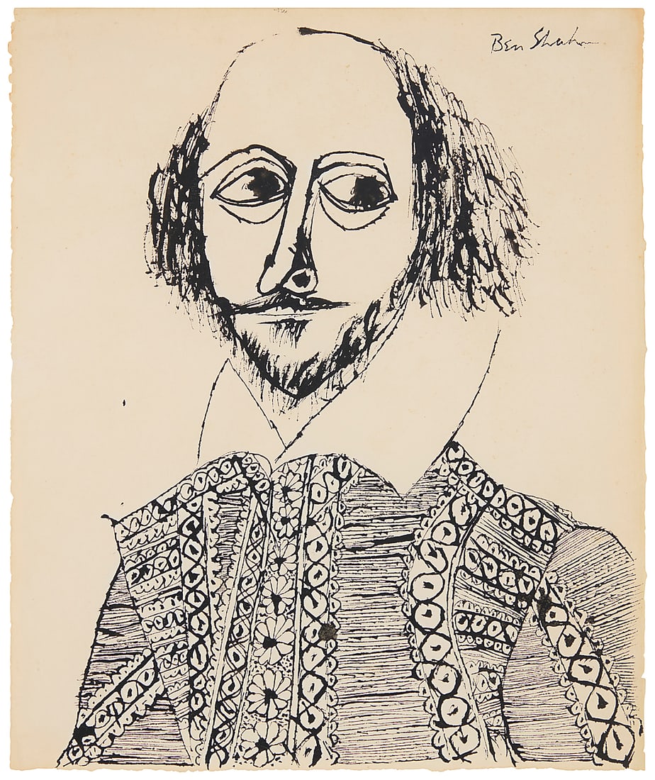 Ben Shahn (1898-1969), William Shakespeare: Ben Shahn (1898-1969) William Shakespeare Ink on paper Signed in ink upper right: Ben Shahn Sheet: 12 x 9 3/4 in.