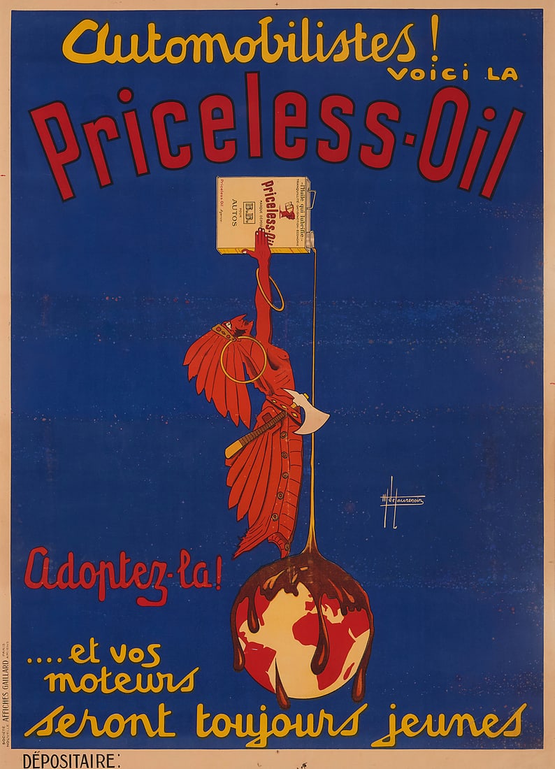 After Henri de Laurencin (19th/20th Century), A 'Priceless-Oil' advertising poster, 1928