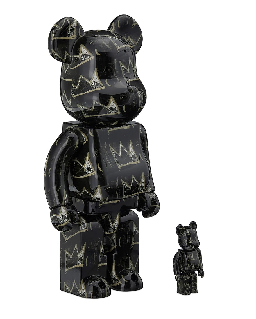 After Jean-Michel Basquiat (1960-1988) X BE@RBRICK, Figure set #8, 2021: After Jean-Michel Basquiat (1960-1988) X BE@RBRICK Figure set #8, 2021 100% & 400% figures Produced by Medicom Toy, Tokyo, in original packaging Box height 12 in., width 8 in., depth 4 3/4 in.;