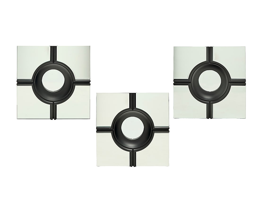 A tryptic of Global Views convex mirrors: A tryptic of Global Views convex mirrors Early 21st century Each with factory label applied verso 3 pieces Each height 23 3/5 in., width 23 3/5 in., depth 2 5/8 in.