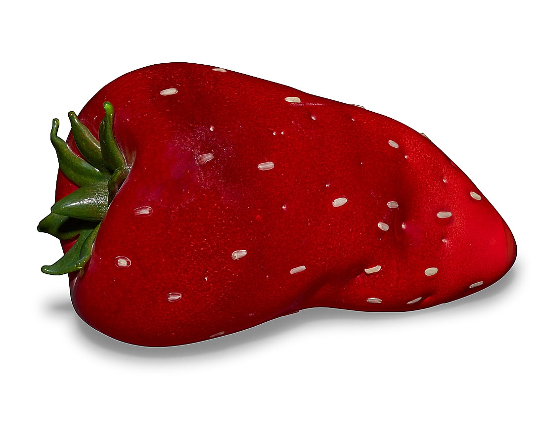 Flora C. Mace (b. 1949) & Joey Kirkpatrick (b. 1952), A blown glass strawberry, late 20th century: Flora C. Mace (b. 1949) & Joey Kirkpatrick (b. 1952) A blown glass strawberry, late 20th century Unsigned Height 6 7/8 in., width 12 1/2 in., depth 7 in. Provenance: Private collection, Beverly