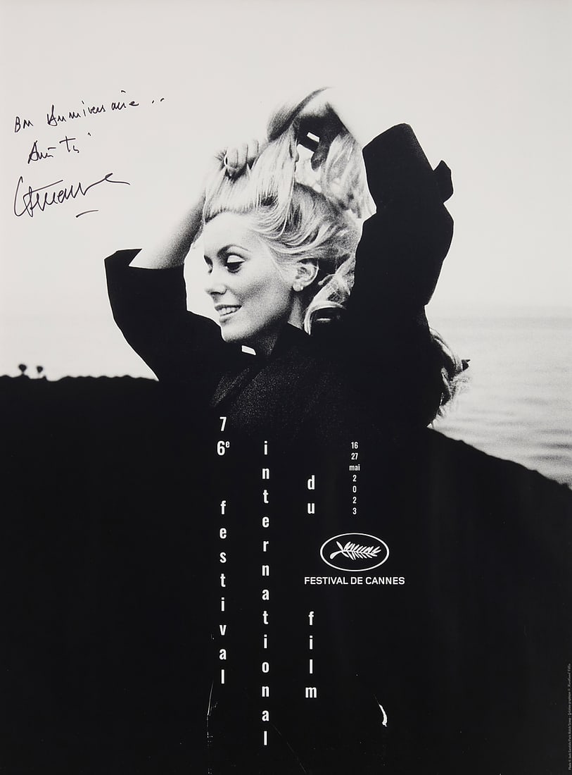 After Jack Garafalo (1924-2005), 76th Edition Cannes Film Festival poster, signed by Catherine: After Jack Garafalo (1924-2005) 76th Edition Cannes Film Festival poster, signed by Catherine Deneuve, 2023 Photomechanical reproduction on paper From an edition of unknown size Signed and