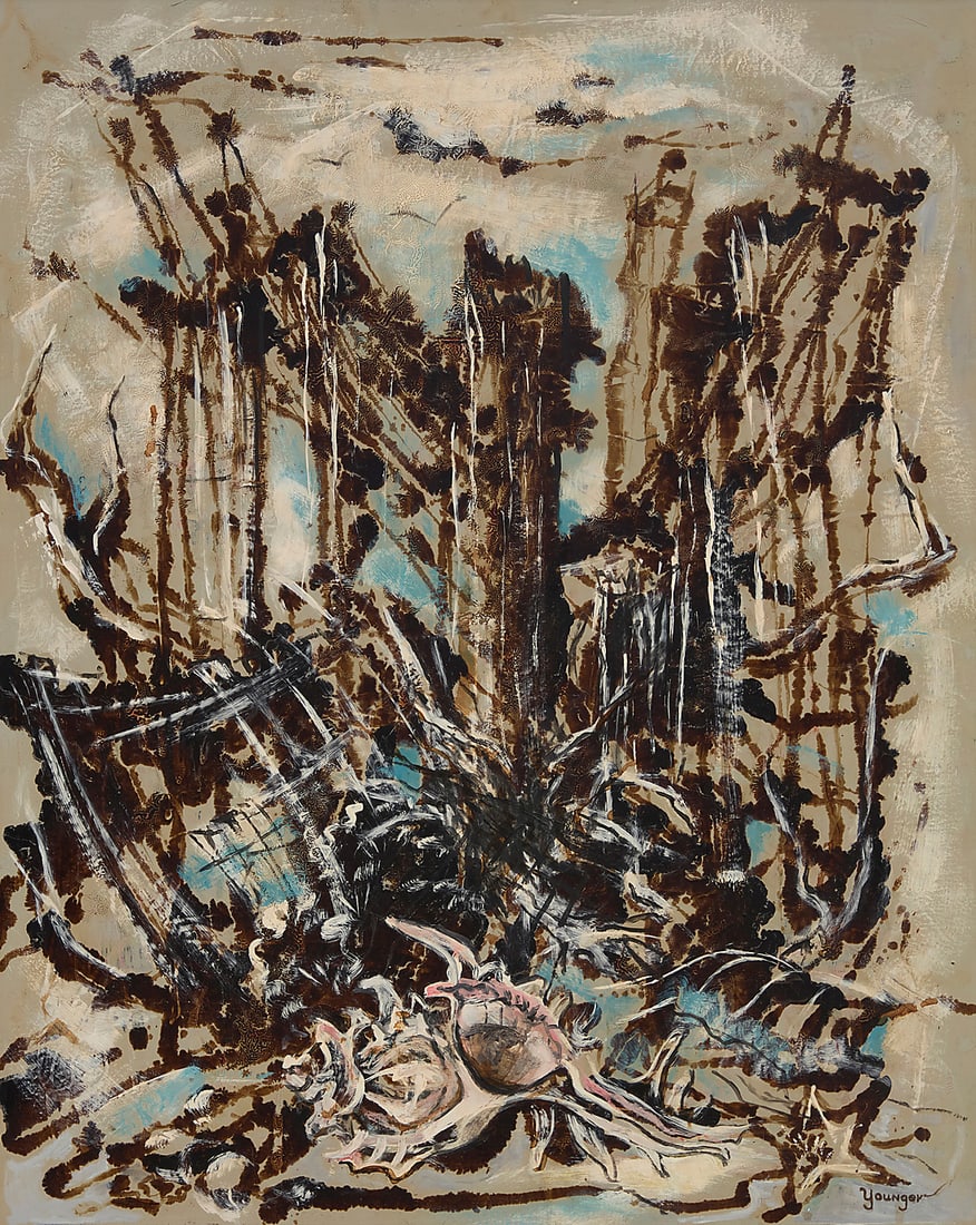 Betty Younger (1932-2019), Abstract composition: Betty Younger (1932-2019) Abstract composition Oil on canvasboard Signed lower right: Younger 30 x 24 in.