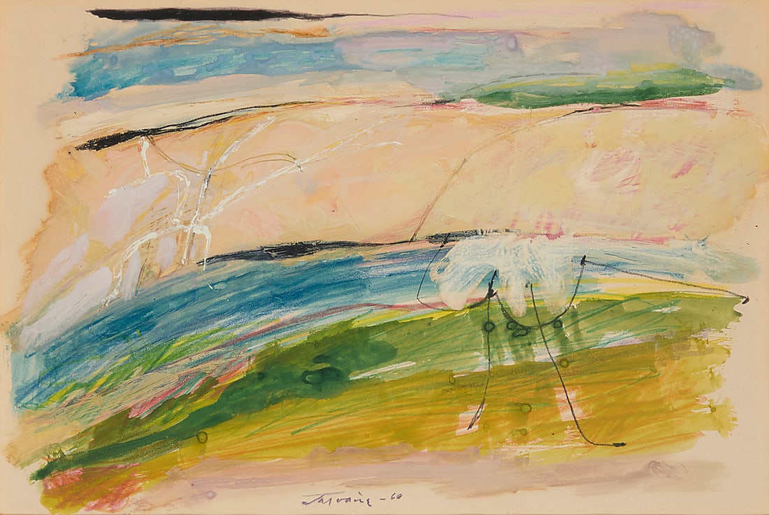 James Jarvaise (1924-2015), "Hudson River School Series W2," 1960: James Jarvaise (1924-2015) "Hudson River School Series W2," 1960 Gouache with pencil on paper Signed and dated lower center: Jarvaise / '60; titled and dated on a typewritten gallery label affixed to