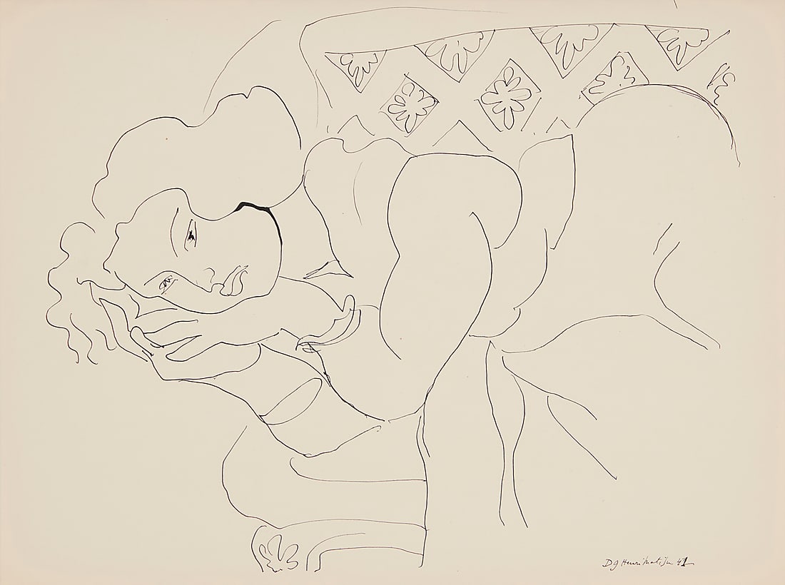 After Henri Matisse (1869-1954), Resting figure (Theme D Variation 9), one plate from the "Dessins:: After Henri Matisse (1869-1954) Resting figure (Theme D Variation 9), one plate from the "Dessins: Themes et Variations" portfolio, 1943 Photographic reproduction of an ink drawing on paper as issued