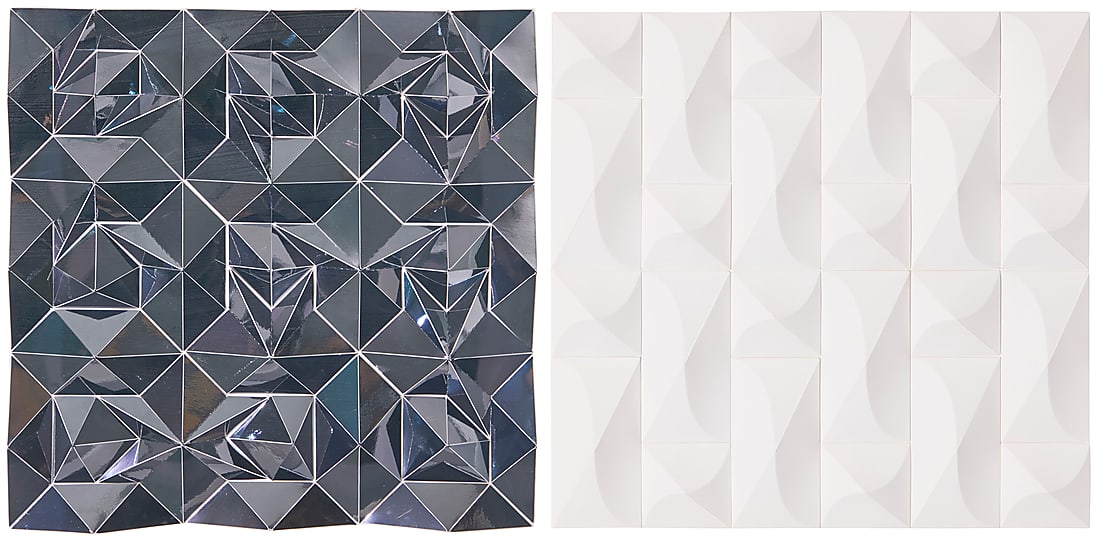 Matthew Shlian (20th/21st Century): Matthew Shlian (20th/21st Century) Two works: "White" from the "Omoplata Series," 2019 Folded paper Edition: 3/10 Initialed and numbered in pencil in the lower margin: MS Sight 8 3/4 in. x 8 3/4 in.