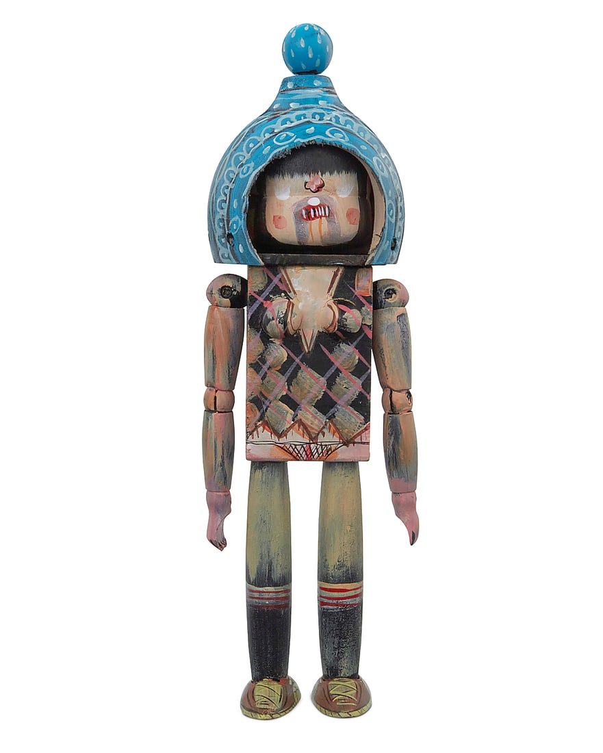 David Choe (b. 1976), "Choegal," 2008: David Choe (b. 1976) "Choegal," 2008 Hand-painted wood figure in original cardboard box Stamped on the underside of the feet: © David Choe / 2008 Nigyoushi Figure height 8 1/8 in., width 2 1/2 in.,