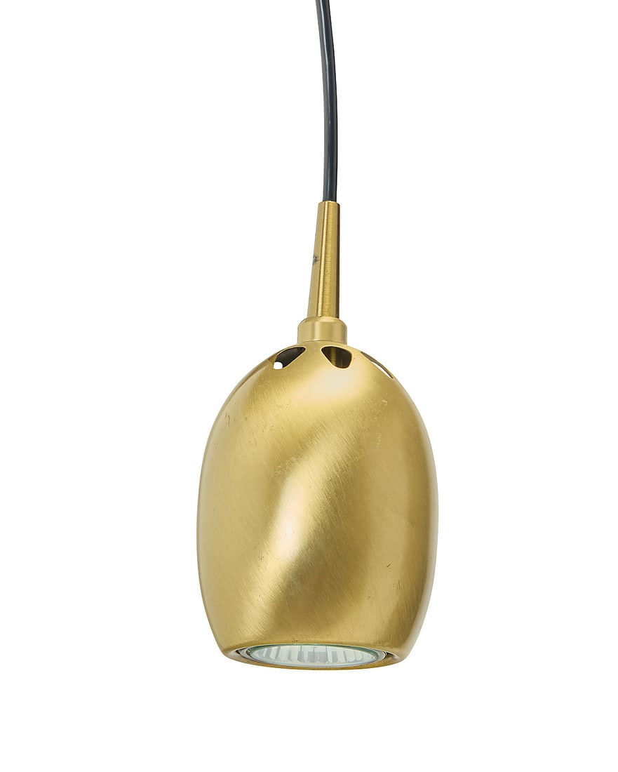 A Holtkötter Leuchten hanging light, model 5101/1 BB: A Holtkötter Leuchten hanging light, model 5101/1 BB Early 21st century With applied factory paper label The single-light pendant with gold-toned metal shade and conforming escutcheon plate, electrif