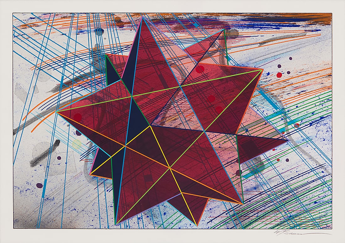 Mark Busacca (20th/21st Century), Polyhedron: Mark Busacca (20th/21st Century) Polyhedron Mixed media including paint and pencil on paper Signed in pencil lower right: M. Busacca Sight: 8 1/2 x 12 in.
