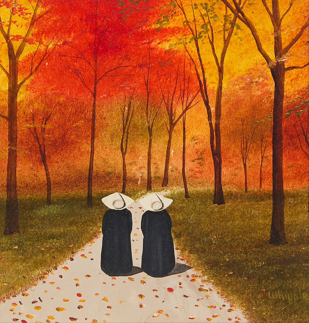 Frank Whipple (1923-2016), Two nuns walking down a path in an autumn landscape (1 of 5)