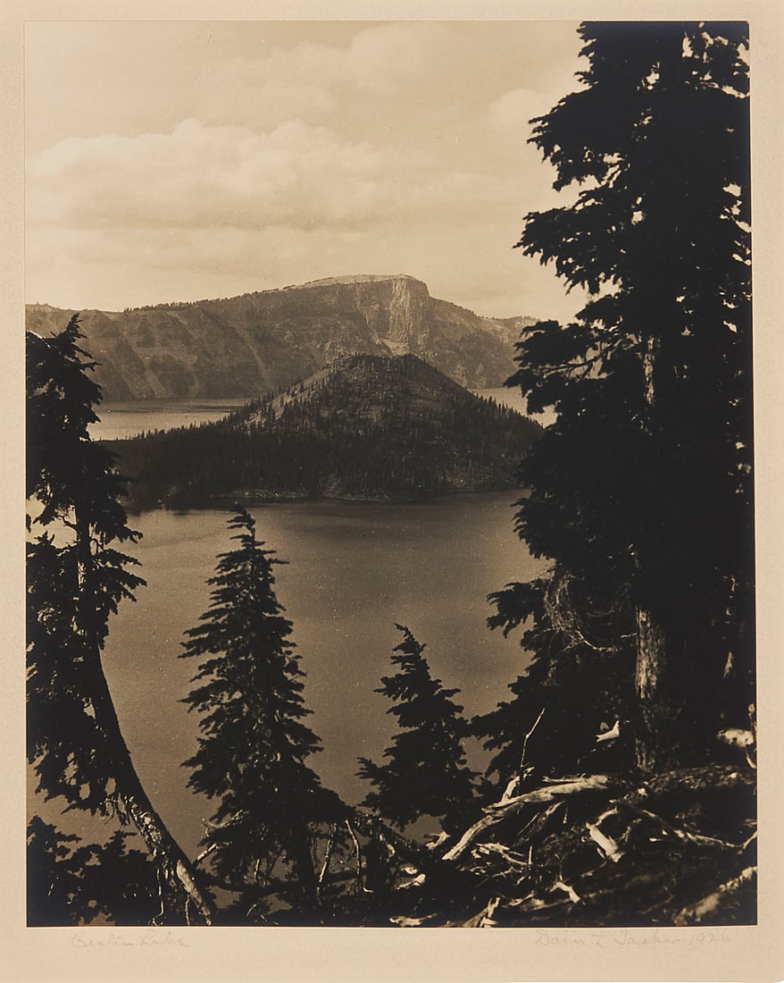 Dain L. Tasker (1872-1964), "Crater Lake," 1926: Dain L. Tasker (1872-1964) "Crater Lake," 1926 Gelatin silver print on paper mounted to paperboard From the edition of unknown size Signed, titled, and dated in pencil on the paperboard mount, just