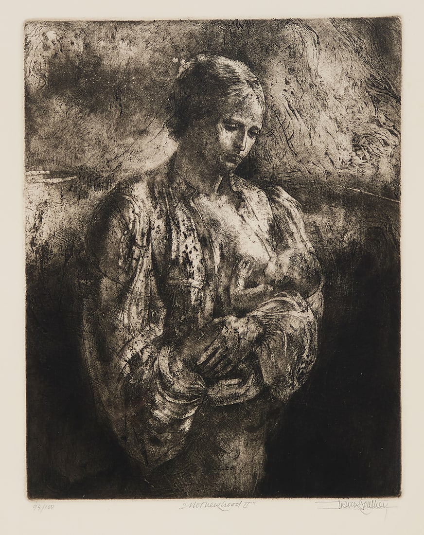 Trevor Southey (1940-2015), "Motherhood II": Trevor Southey (1940-2015) "Motherhood II" Etching and aquatint on paper Edition: 94/100 Signed, titled, and numbered in pencil in the lower margin: Trevor Southey Plate: 14 7/8 x 11 3/4 in.; Sight: 2