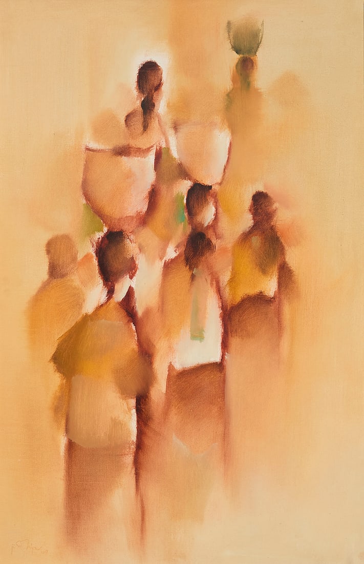 Roger San Miguel (b. 1940), Women carrying pots, 1969: Roger San Miguel (b. 1940) Women carrying pots, 1969 Oil on canvas Signed and dated lower left: R. San Miguel / 69 35 x 23 in. Provenance: Private collection, Irvine, CA By family descent