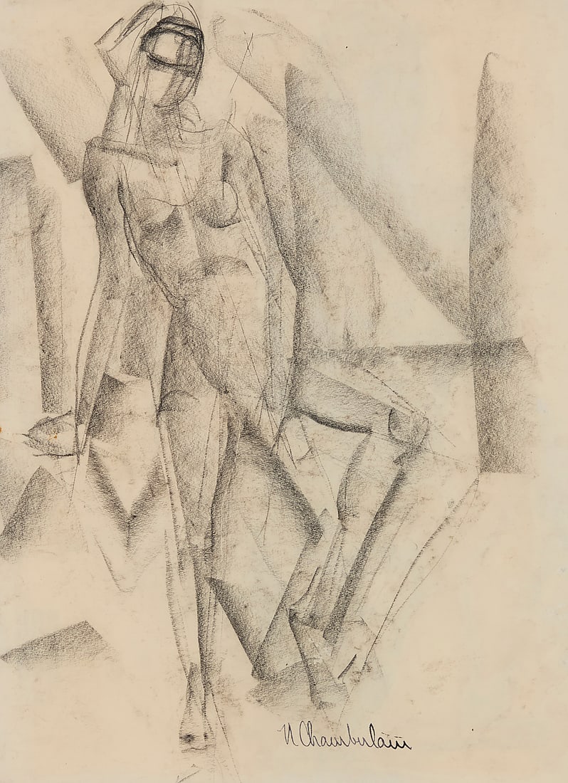 Norman Chamberlain (1887-1961), Cubist nude woman: Norman Chamberlain (1887-1961) Cubist nude woman Charcoal on paper Signed lower right: N. Chamberlain 22 1/2 x 16 5/8 in.